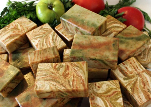 Handcrafted Soap made with tomato and parsley powder